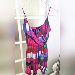 Express Asymmetrical Pink and Blue Dress with Flowing Silhouette